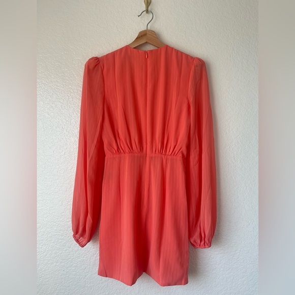 NBD Arijana Coral Orange Front Keyhole Long Sleeve Mini Dress - Picture 4 of 11